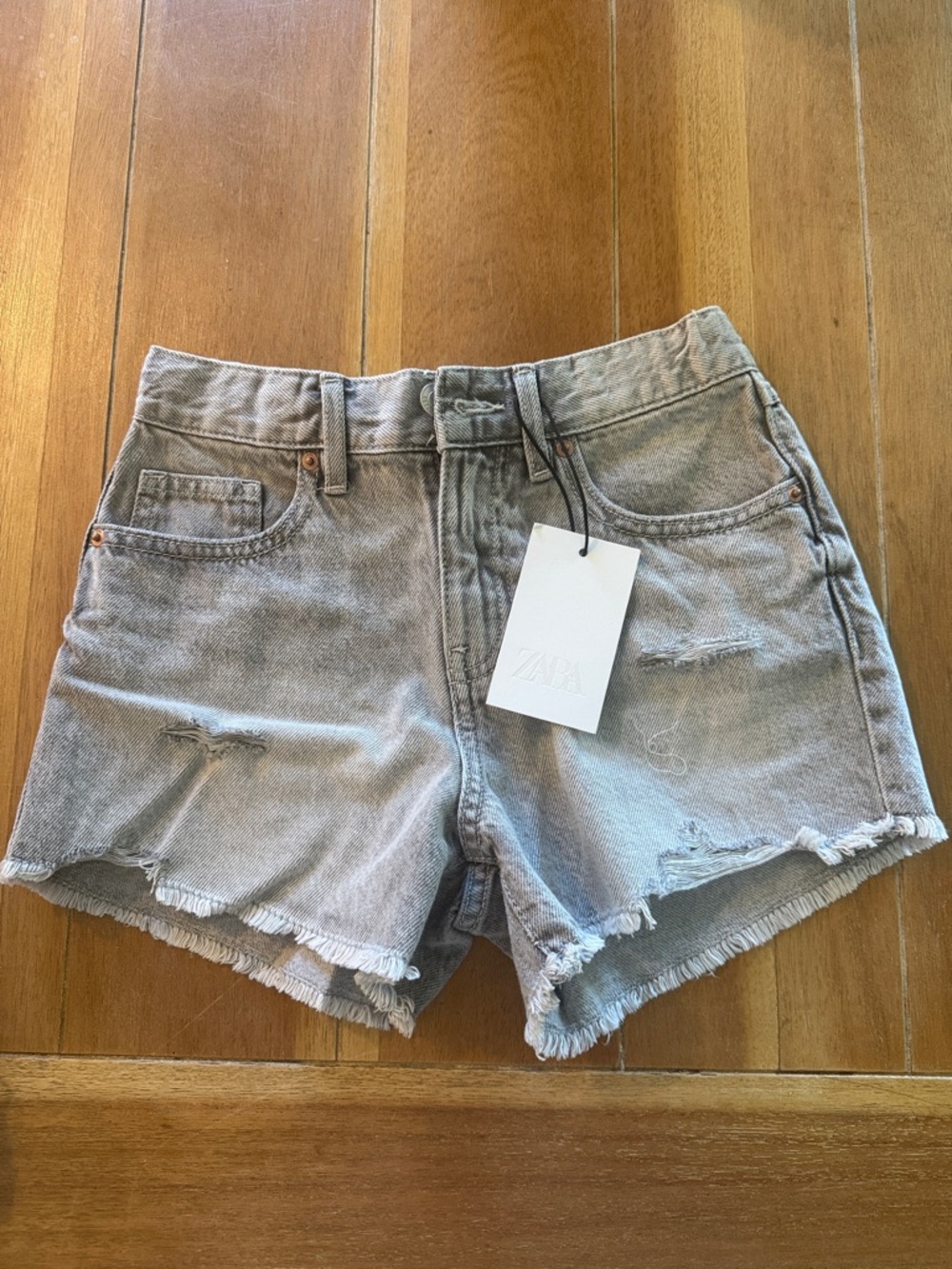 Zara Gray Distressed basic Denim Shorts